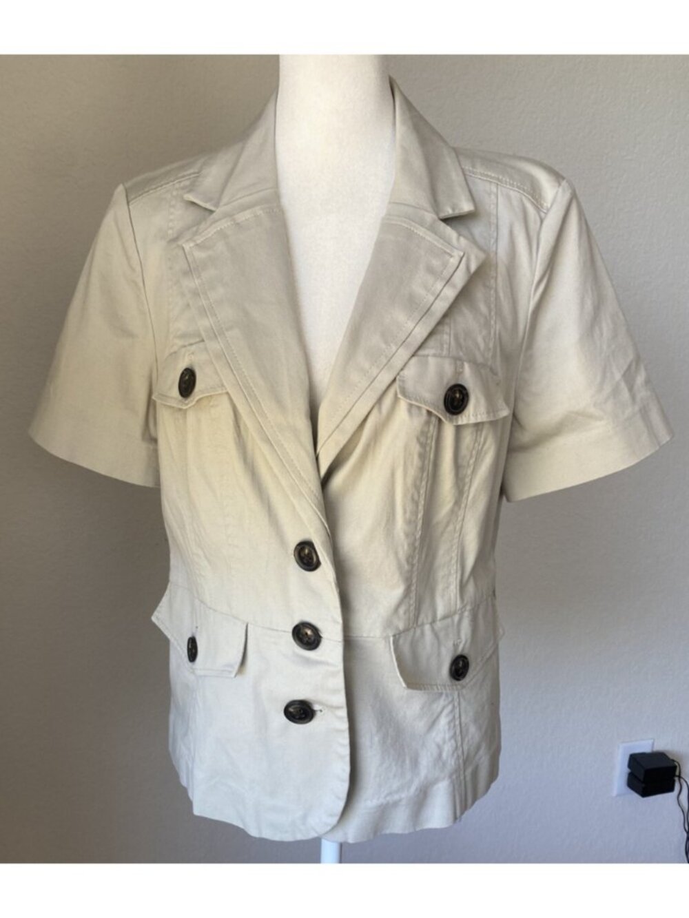 Worthington Womens Safari Jacket Shirt Large Khaki Short Sleeve